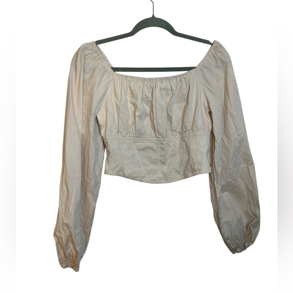 Japna Cream Puff Sleeve Smocked Corset Blouse